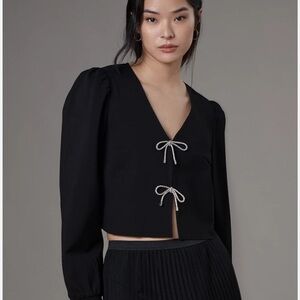 Anthropologie Dolan rhinestone bow cardigan style top size medium